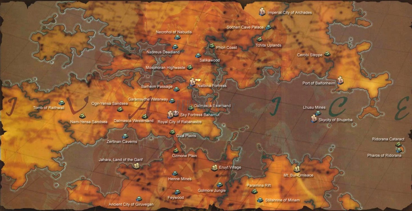 Ivalice et les royaumes que se disputent Archadia et Rozarria