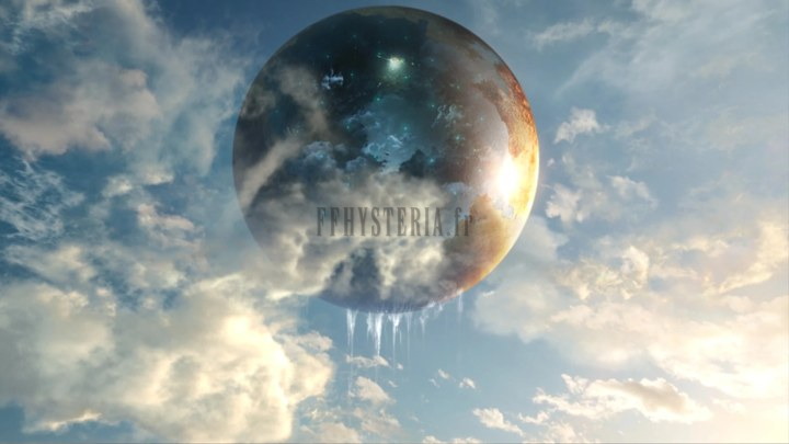 Cocoon vu de l'extérieur, sphère suspendue au-dessus des nuages de Gran Pulse.