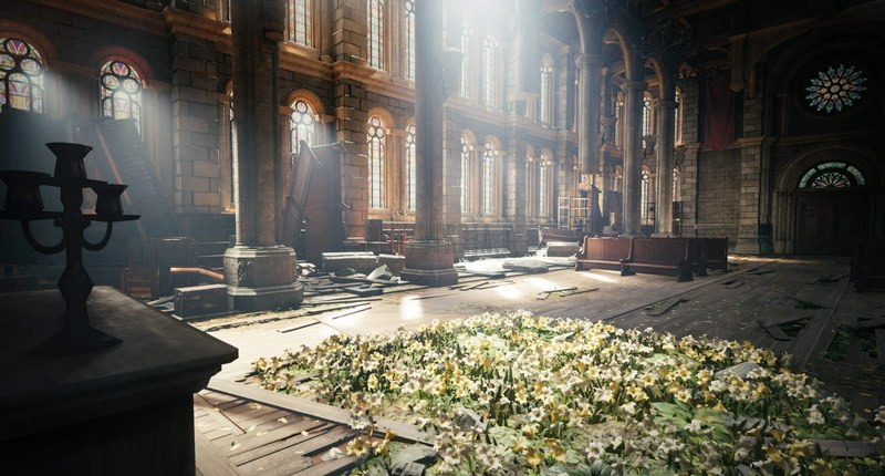 L'église du secteur 5 et son parterre de fleurs, seul endroit vivant des taudis