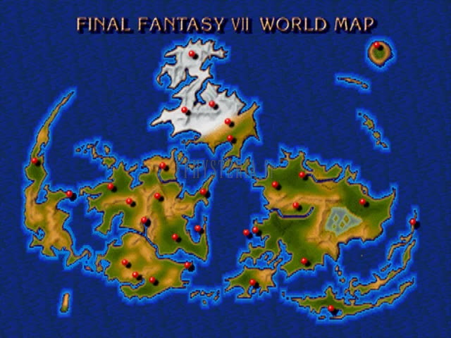 La carte du monde de Final Fantasy VII et ses sites