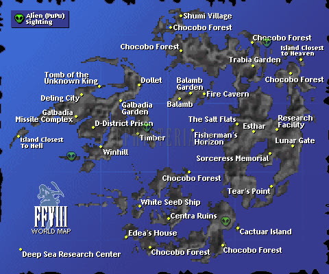 La carte du monde de Final Fantasy VIII, de Balamb à Esthar